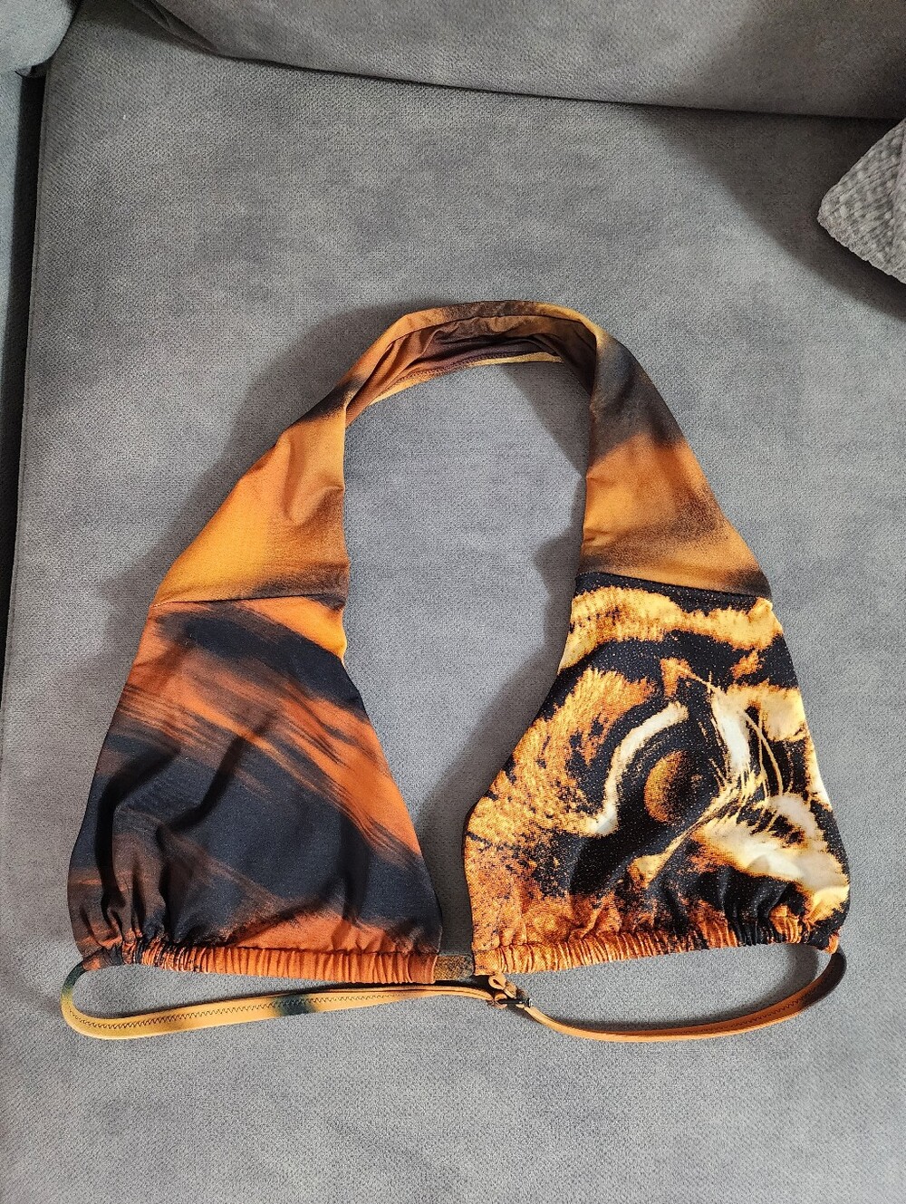 Roberto Cavalli Skims Tiger Print Halter Bikini Top in Orange and Black Size 3X